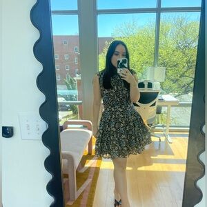 Madewell Floral Fit-and-Flare Mini Dress in Charcoal, Blue, and Beige